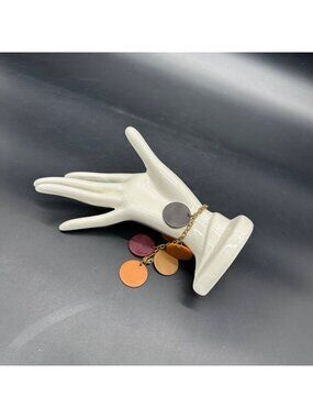 Vintage Bakelite Dangle Disc Charm Bracelet Gold Tone Retro Kitschy Autumn